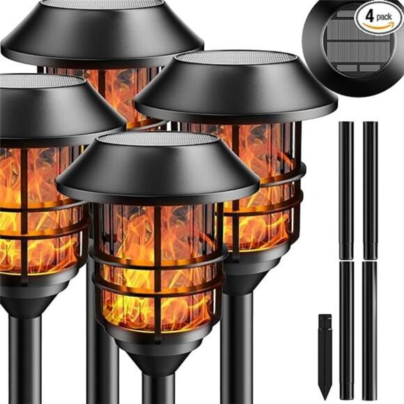 Outdoor Lights Pathway Torches LED Metal Landscape Path Lights Pack of 4 - Picture 7 of 7